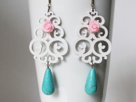 Turquoise Earrings Shabby Chic Jewelry Pink Earrings Bridesmaid Earrings Pastel  - £20.77 GBP
