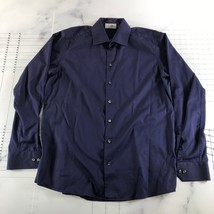 Eton Contemporary Shirt Mens 17 Navy Blue Long Sleeve Button Down Cotton - £29.15 GBP