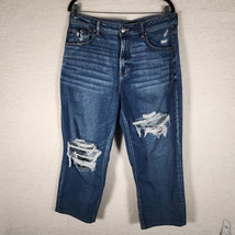 American Eagle Jeans Womens 14 Short Blue Distressed Denim Mom Jean Straight Leg - $19.99