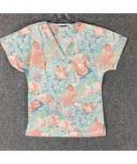 Vintage Landau Scrubs Top Women&#39;s Small Medical Floral Polyester Blend USA - $27.90 CAD