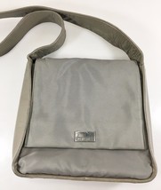Perlina Gray Fabric &amp; Leather Shoulder Bag Handbag Purse - $29.89