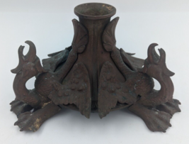 Antique Dragon Gargoyle Brass Heavy Gothic Candleholder - READ - $190.19