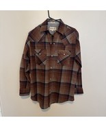VTG Mervyns Shirt Mens Medium Red Tan Black Pearl Snap Plaid Wool Flannel - $447.61 MXN