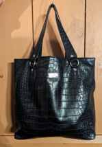Tommy Hilfiger Black Croc Embossed Faux Leather Tote Shoulder Bag EUC 15x12x5 - £22.82 GBP