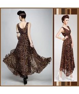 Sheer Layered Leopard Chiffon Prom Gown Empire Waist &amp; V Neck Ruffled He... - £51.27 GBP