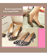 Brown or Gray Leopard Print Pointed Toe Low Comfortable Kitten High Heel... - £54.61 GBP