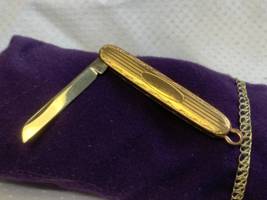 Vtg Folding Pocket Knife Fob Pendant 1 Blade USA Goldtone Blank Initial ... - £23.85 GBP