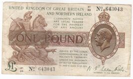 1919, Grande-Bretagne, Treasury Billets, 1 Livre Pick #357, VF - $151.47