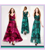 Sheer Layered Leopard Chiffon Prom Gown w/ V Neck, Belted Waist &amp; Ankle ... - £45.51 GBP