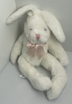 VTG 1997 Plush Bunny Rabbit White Stuffed White Ears Pink Ribbon Toy Lovey EUC - £7.22 GBP