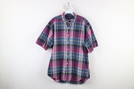 Vintage 90s Ralph Lauren Mens Large Faded Madras Plaid Short Sleeve Button Shirt - $49.45