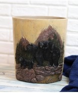 Western Rustic Pine Mountain Black Bear With Cubs Waste Basket Dry Trash... - $67.90 CAD