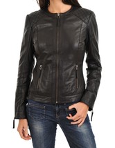 Women&#39;s Genuine Lambskin Real Leather Jacket Slim fit Biker Jacket For Women-002 - £93.90 GBP
