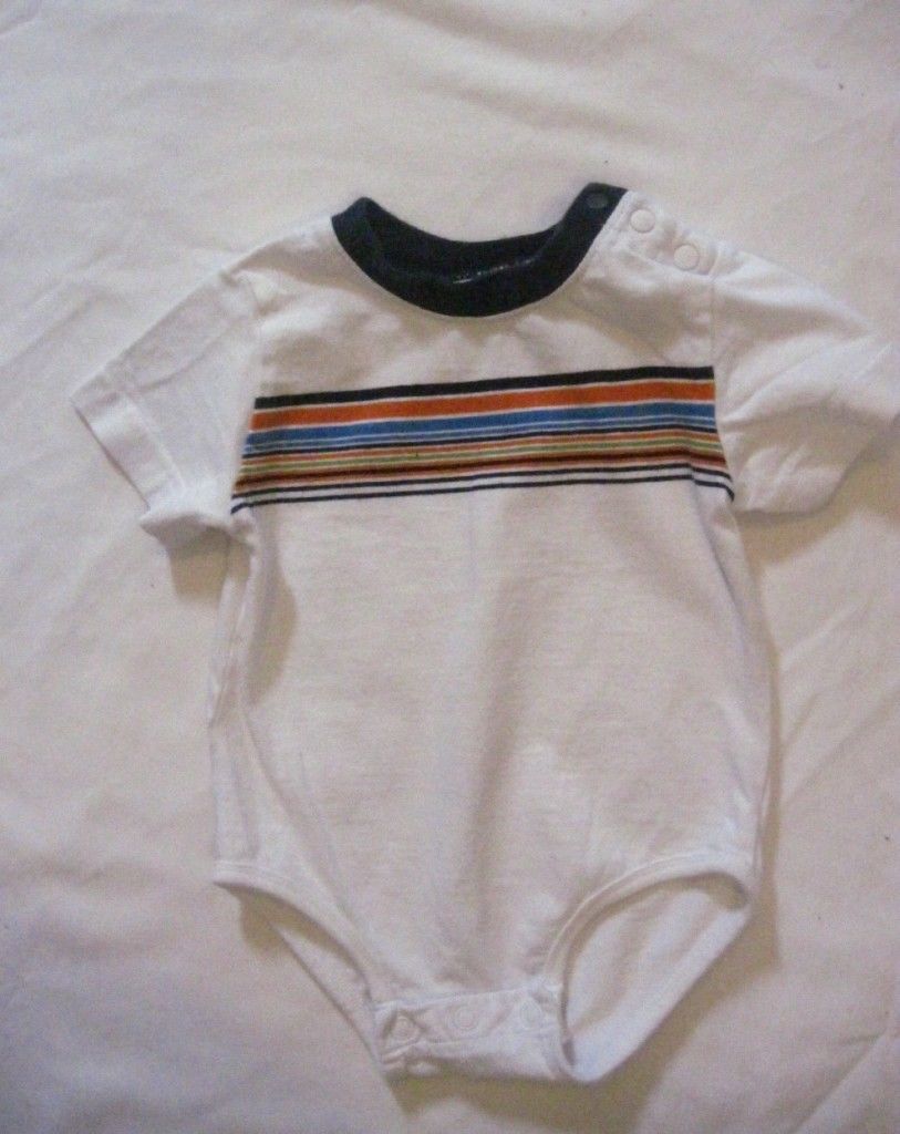 Circo Baby Boy Shirt Size 6-9 Months White with Color Trim Snap Crotch Cotton - $5.46