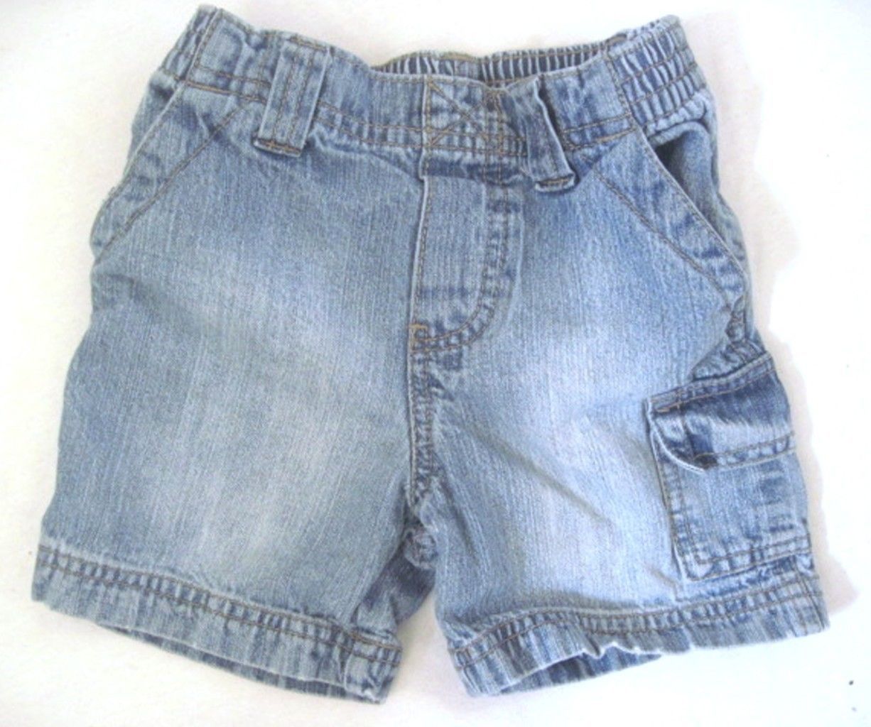 Baby Boy Size 18 MO Circo  Denim Cargo Shorts Elastic Waist Faded Blue Cotton - £4.84 GBP