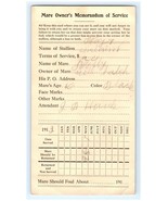 1913 Mare Owner&#39;s Memorandum of Services Card - Foaling Chart On Back - $565.38 MXN