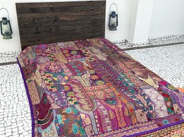 Colcha de retazos vintage edredón bordado a mano cubrecama colgante de p... - $214.68