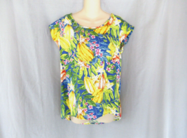 Rachel Roy top blouse cap sleeves hi-lo Small multi tropical flowers New - $19.55