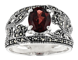 Red Garnet Rhodium Over Sterling Silver Ring Size 7 8 9 - £103.90 GBP