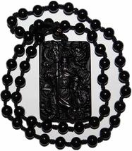 2.3&quot; China Certified Nature Black Obsidian Jade Guangong Amulet Hand Made Neckla - £63.52 GBP