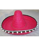 LARGE TALL MEXICAN PINK STRAW SOMBRERO HAT WITH HANGING TASSELS mexico w... - $341.10 MXN