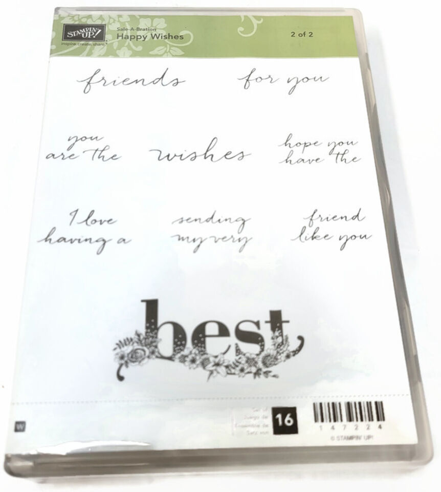 Stampin Up Happy best Wishes Rubber Mount Stamp Set- 9pc - $4.94