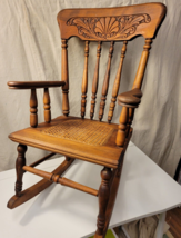 Rare Art Nouveau Hand Carved Childs Wooden Rocking Chair Caned Seat - £148.04 GBP