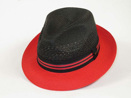 Men's Bruno Capelo Hollywood 2-Tone Straw Style Fedora Hat HW795 Black/Red image 2