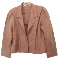 Sz S ~ Brown Herringbone Print 20&quot; Long Cropped Business Suit Jacket - £24.76 GBP