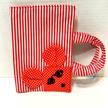 Vintage Handmade Childrens Fabric Mouse Bible Cover Red White Handles 7 x 5  - £12.17 GBP