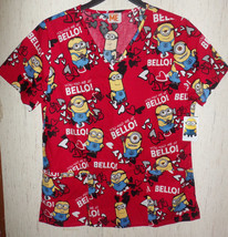 NWT WOMENS DESPICABLE ME &quot;YOU HAD ME AT BELLO!&quot; NOVELTY PRINT SCRUBS TOP... - £18.30 GBP