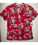 NWT WOMENS DESPICABLE ME &quot;YOU HAD ME AT BELLO!&quot; NOVELTY PRINT SCRUBS TOP... - $31.79 CAD