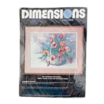 Dimensions Cross Stitch No Count Spring Tulips Pink Floral 16x12 in Vint... - £12.86 GBP