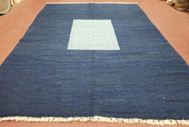 Large Turkish Kilim Rug 6x9 - 7x10 Blue Abstract Boho Wool Handmade New Carpet - £566.77 GBP