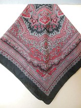 Square Scarf Black Background Classic Paisley in Red Orange and Gray 30&quot; - £18.52 GBP