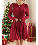 Ribbed Round Neck Long Sleeve Dress - $37.27 CAD