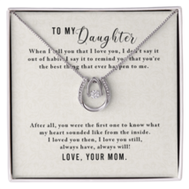 To My Daughter-From Mom Lucky Horseshoe Necklace Message Card 14k w CZ Crystals - £41.98 GBP+