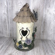 Vintage Chic Hanging Metal BirdHouse Distressed chippy paint Heart Flowe... - $19.75