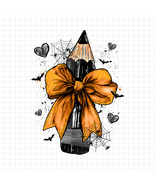 Halloween Teacher Pencil Bow PNG, Grunge Cute Teacher PNG, Spooky Classr... - $2.50