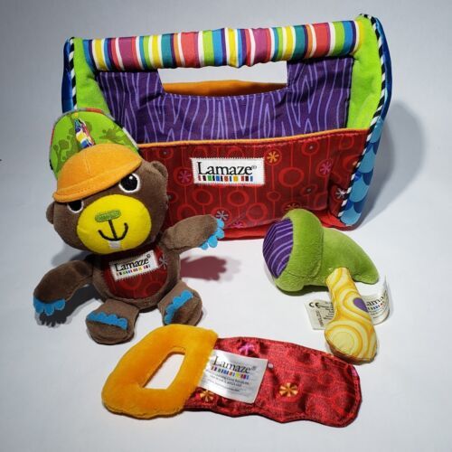 Lamaze My First Toolbox Beaver Rattle w Crinkle Tail Squeaker Hammer Crinkle Saw - $14.00