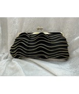 Susan Faris Satin Black &amp; Gold Ruffled Evening Purse Clutch Cocktail Party - $19.99