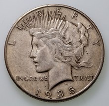 1935-S $1 Silver Peace Dollar About Uncirculated AU Condition, Nice Luster! - £135.31 GBP