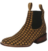 Mens Honey Chelsea Ankle Boots Cowboy Dress Woven Leather Botas Vaquero Tejida - £135.88 GBP