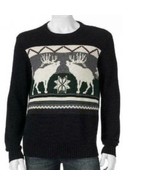 Mens Sweater Dockers Holiday Moose Black Long Sleeve Crewneck $64 NWT-sz L - $29.70