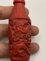 Vintage Dragon Parfum Snuff Bouteille Sculpté Cinabre en Résine - $57.91