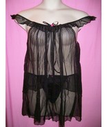 Rene Rofe Lingerie 2 Piece Plus Size Mesh Babydoll with G-String Set: Qu... - $41.15 CAD