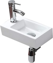 White Rectangle Wall Mounted Porcelain Ceramic Small Sink Wash Art Basin Vessel - £51.95 GBP