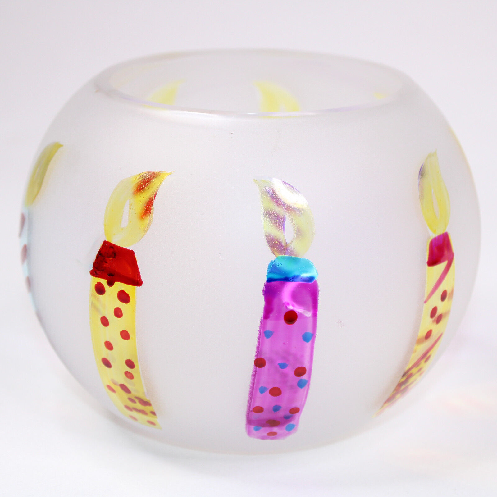 TeleFlora Gift Circle Frosted Glass Vase Bowl With Hand Painted Pretty Candles - $13.08