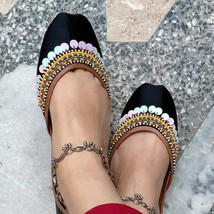 Sequin Shine - Handmade Embellished Black Women Flat Shoes Ballet Flats Kundan K - £94.13 GBP
