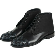IDOL Mens Black Leather Check Pattern Chelsea Ankle Lace Up Dress Boots US 8-11 - £59.34 GBP